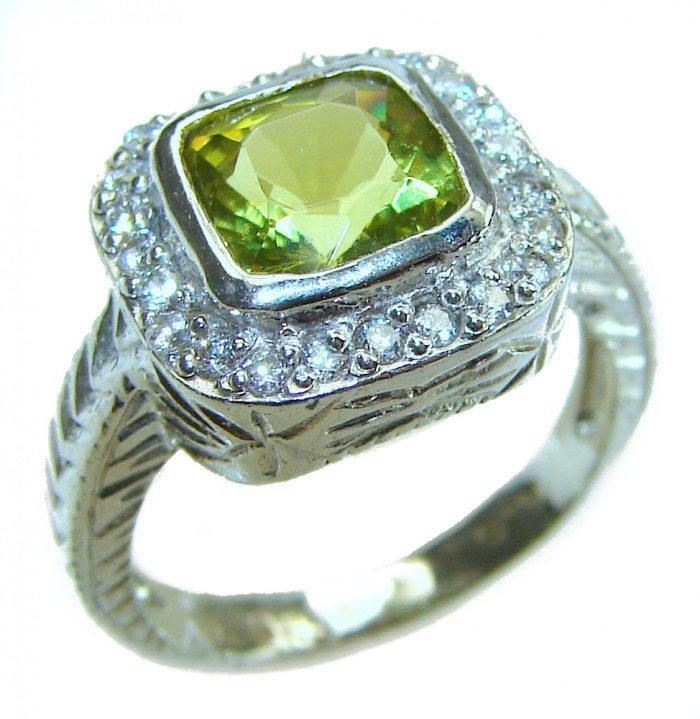 Alessia authentic cushion cut 4.9 carat Peridot .925 Sterling Silver handmade Ring s. 7 - photo 3
