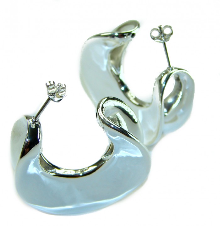 LARGE - EXTRAVAGANZA - Highly Polished Fancy .925 Sterling Silver Italy made Earrings - Side view of highly polished sterling silver earrings with stud backs.