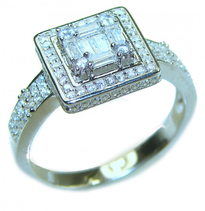 6.8 carat White Topaz .925 Sterling Silver brilliantly handcrafted stack ring s. 9 - Square-cut white topaz ring, top view, sterling silver with pavé accents.