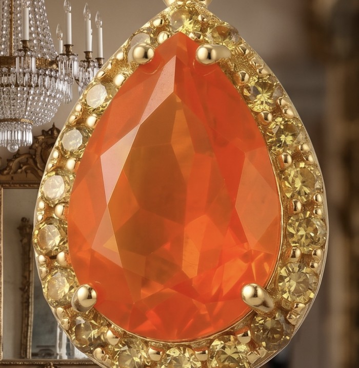 Summer Exuberance natural 10.5 carat Orange Carnelian 22K Gold over .925 Sterling Silver handmade earrings - Close-up of Summer Exuberance 10.5 ct Orange Carnelian 22K gold setting.