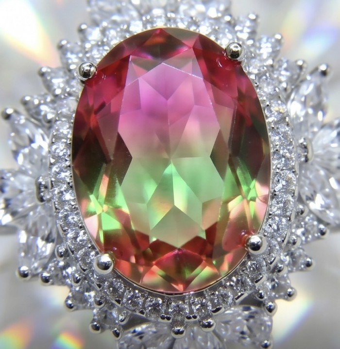 Carolyn 6.8 carat Brazilian Tourmaline .925 Sterling Silver Perfectly handcrafted Ring s. 7 1/2 - Close-up of Carolyn 6.8 carat Brazilian Tourmaline ring in sterling silver