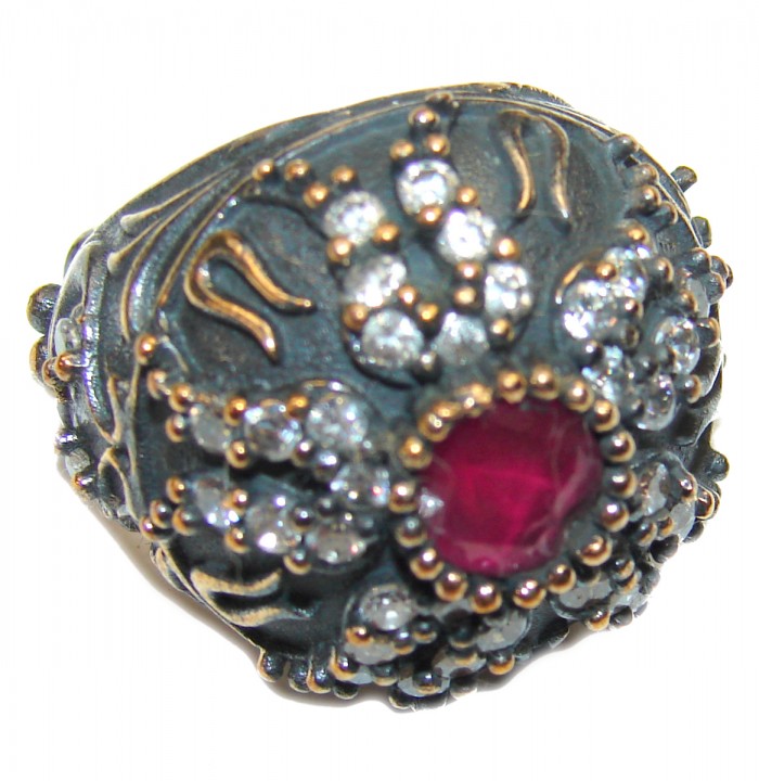 Victorian Style created Ruby & White Topaz Copper over Sterling Silver ring; s. 6 1/4 - photo 1