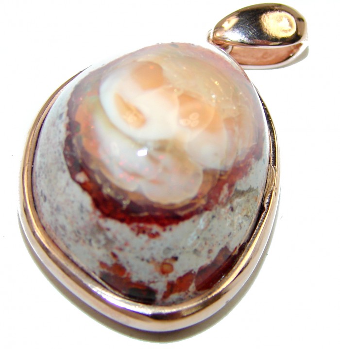 Bonfire Night Natural Mexican Fire Opal 14K Gold over .925 Sterling Silver handmade Pendant - photo 1