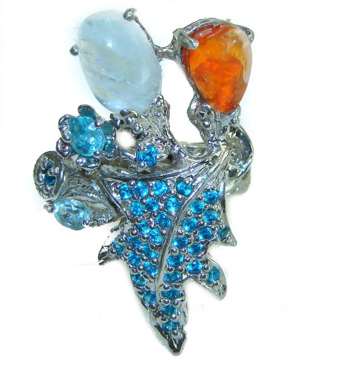 Extravaganza Swiss Blue Topaz .925 Sterling Silver handmade Large Statement Ring size 7 - photo 1