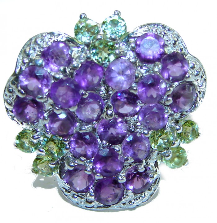 Unique design 11.5 carat Amethyst Peridot .925 Sterling Silver Handcrafted Ring size 6 1/4 - photo 2