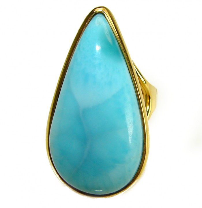 Precious authentic 32.5 carat Larimar 14K Gold over .925 Sterling Silver handmade ring size 9 - photo 3