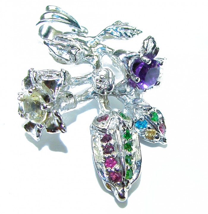 Wild Precious Flower 4.5 carat Amethyst .925 Sterling Silver handcrafted pendant - photo 2