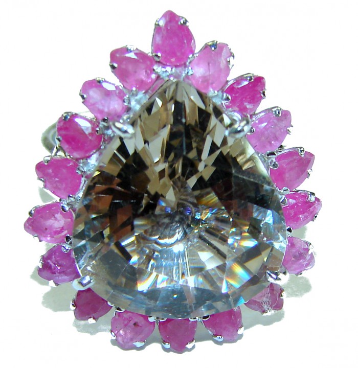 Egyptian Night 15.5 carat Champagne Smoky Topaz Ruby .925 Sterling Silver Ring size 8 1/2 - photo 2