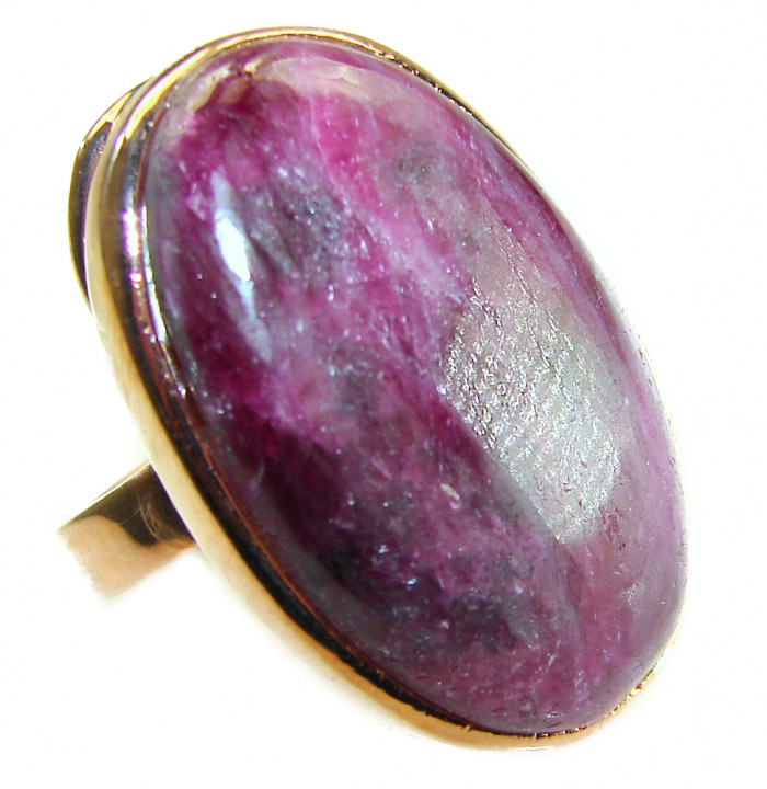 Authentic Ruby in Zoisite 18k Rose Gold over .925 Sterling Silver handmade Cocktail Ring s. 8 adjustable - Close-up of ruby in zoisite ring in 18k rose gold over sterling silver.