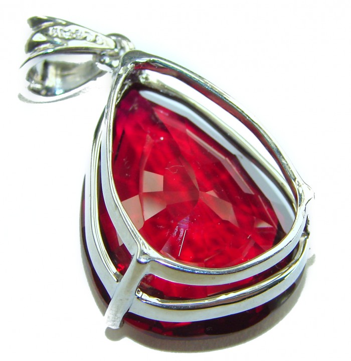 Rose Garden - 24.5 carat Authentic Ruby .925 Sterling Silver handcrafted Pendant - Close-up of 24.5 carat ruby pendant in sterling silver setting.