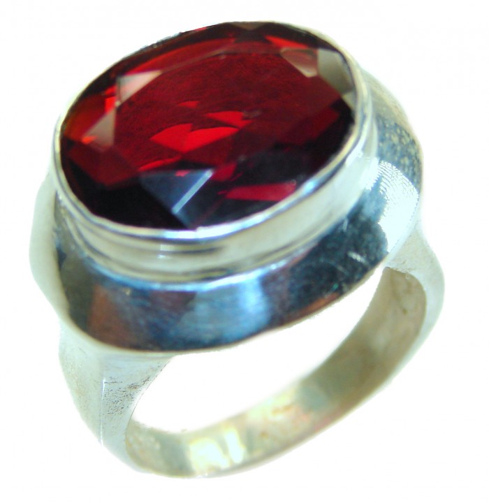 Red Cascade Authentic 10.4 carat Garnet .925 Sterling Silver brilliantly handcrafted large Statement Ring size 8 - Side view of Red Cascade 10.4 ct Garnet in .925 Sterling Silver ring