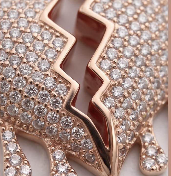 Melting Heart Luxurious 12.4 carat White Topaz 14K Gold over .925 Sterling Silver handcrafted pendant - Close-up of Melting Heart with white topaz in 14K gold setting.