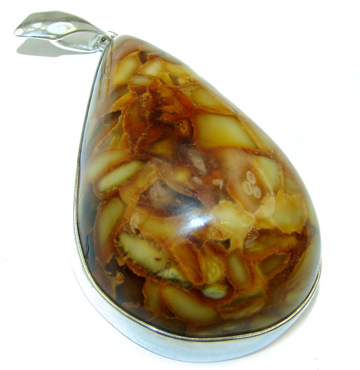Large Natural Baltic Amber .925 Sterling Silver handmade Pendant - photo 2