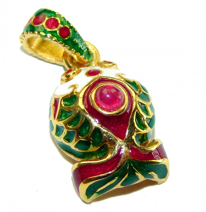 Red Fish Enamel 18K Gold over .925 Sterling Silver handmade Pendant - photo 2