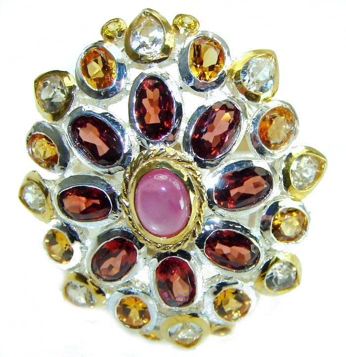 Red Starlight Authentic Star Ruby 14K Gold over .925 Sterling Silver handcrafted ring size 7 1/4 - photo 2
