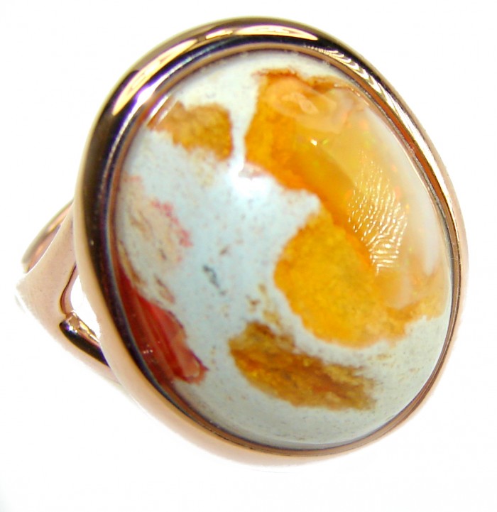 Sweet Carmel 12.4 carat Mexican Opal 14K Gold over .925 Sterling Silver handmade ring 6 1/4 - photo 3