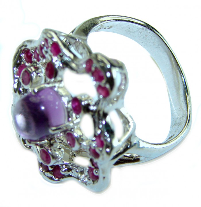 Floral design 11.8 carat Amethyst .925 Sterling Silver Handcrafted Ring size 9 - photo 1