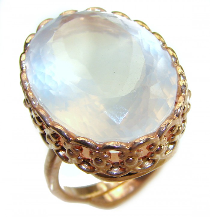 Oversized Authentic 34.5 carat Brazilian Rose Quartz 14k Gold over .925 Sterling Silver incredible Ring size 8 adjustable - photo 4