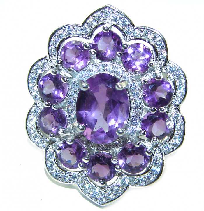 Blooming Love 11.8 carat Amethyst .925 Sterling Silver Handcrafted Ring size 6 1/4 - photo 4
