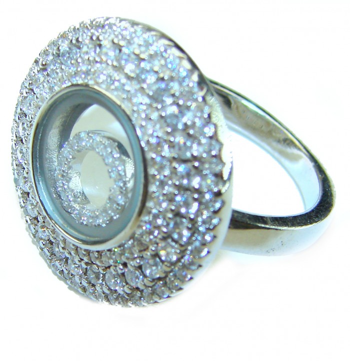 Floating Memories 12.5 carat White Topaz .925 Sterling Silver Handcrafted Ring size 8 - Close-up of Floating Memories ring with white topaz detail.