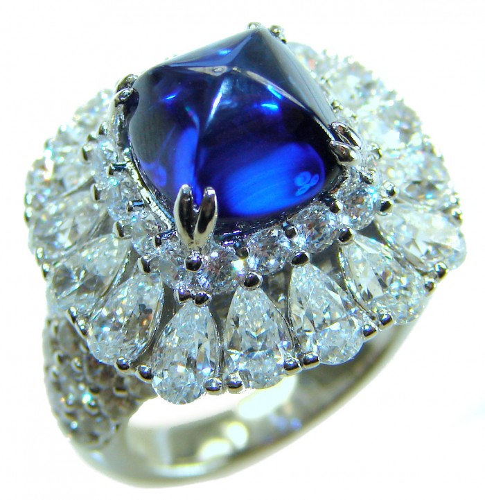 Born to Glam 5.2 carat natural Tanzanite .925 Sterling Silver Perfectly handcrafted Ring s. 5 - Close-up of tanzanite ring with diamond accents in sterling silver.