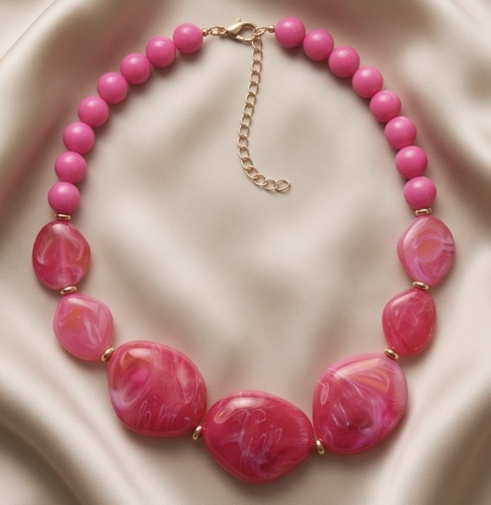 Rare and Unusual Hot Pink Botswana Agate golden NECKLACE - photo 4