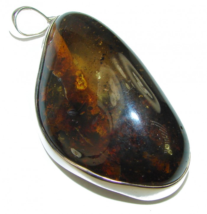 Huge Baltic Amber .925 Sterling Silver handmade Pendant - photo 2