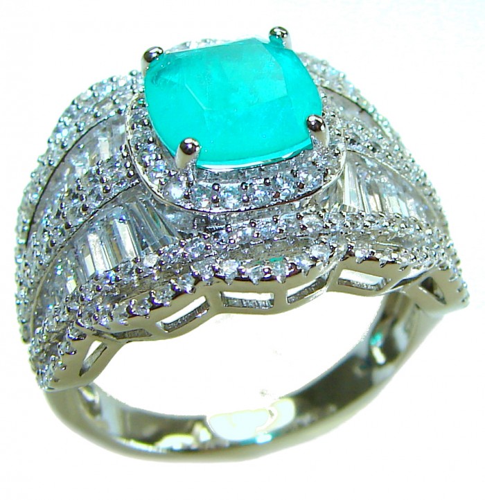 Luxurious oval Cut 4.5 ctw Paraiba Tourmaline .925 Sterling Silver handcrafted Statement Ring size 8 - photo 3