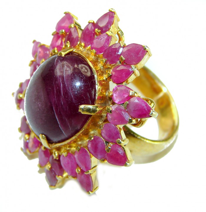 Born to Glam authentic 28.5 carat Kasmir Ruby 18K Gold over .925 Silver handcrafted Eternity Ring s. 7 - photo 2