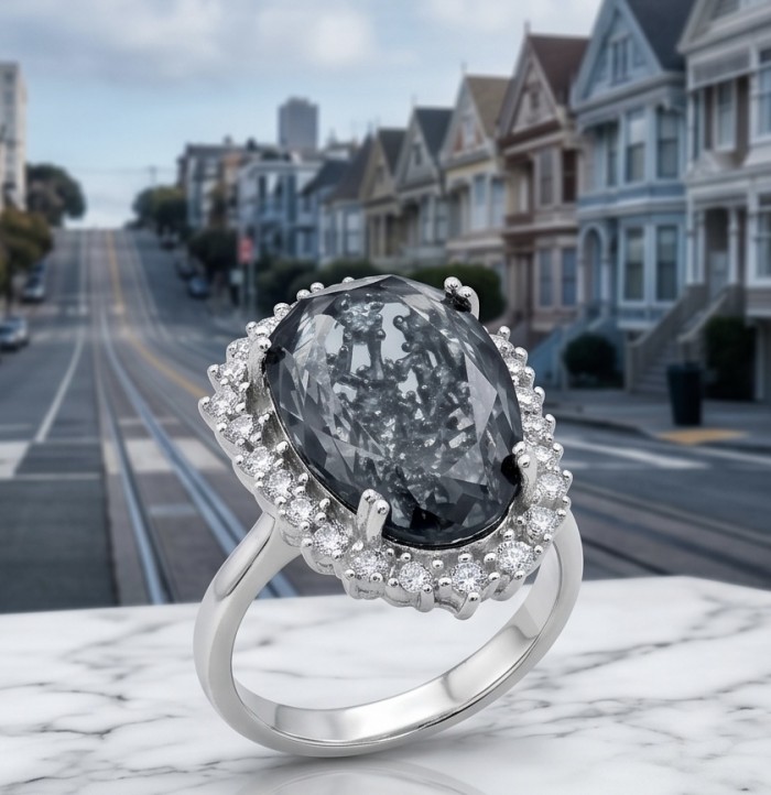 Stella 14.9 carat authentic London Blue Topaz .925 Sterling Silver Handcrafted Ring size 8 - Close-up of Stella 14.9 carat blue topaz ring in sterling silver.