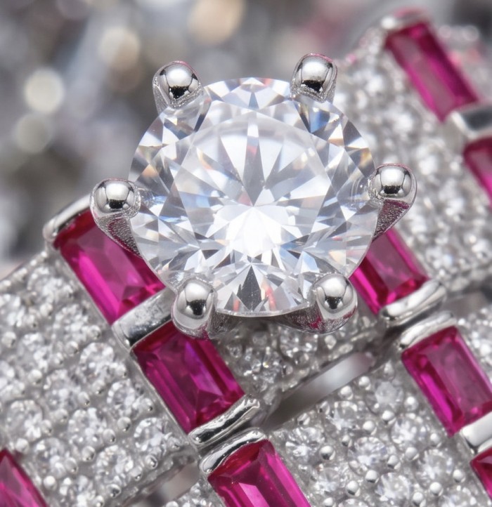 Extravaganza White Topaz Ruby .925 Sterling Silver brilliantly handcrafted stack up ring s. 6 - Close-up of Extravaganza White Topaz Ruby .925 Sterling Silver brilliance.