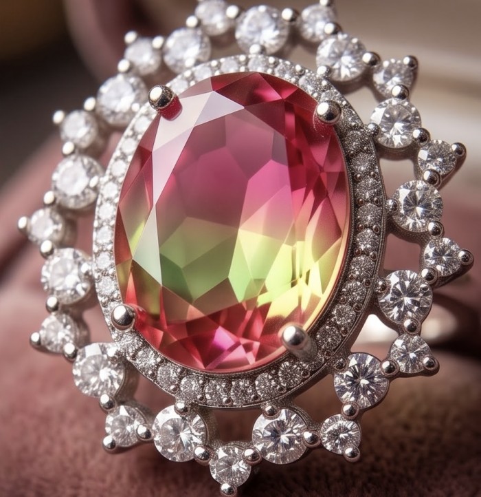 12.8 carat Brazilian Tourmaline .925 Sterling Silver dipped in rhodium Perfectly handcrafted Ring s. 8 - Close-up of 12.8 carat Brazilian Tourmaline ring in silver setting.
