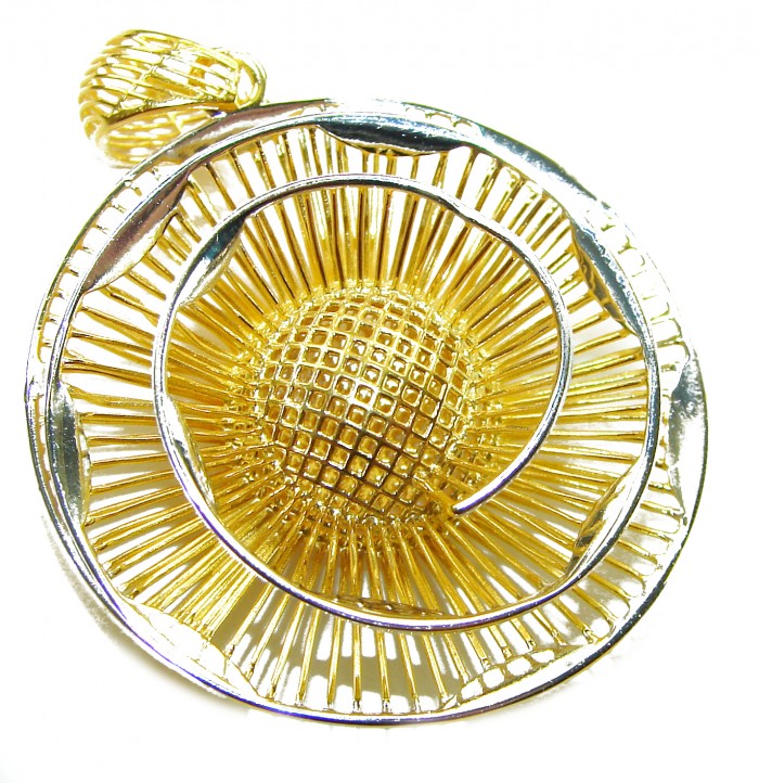 Dubai Style - Golden Rose .925 Sterling Silver dipped in 22K Gold handmade Pendant - Golden Rose pendant, top view, .925 sterling silver, 22k gold dipped