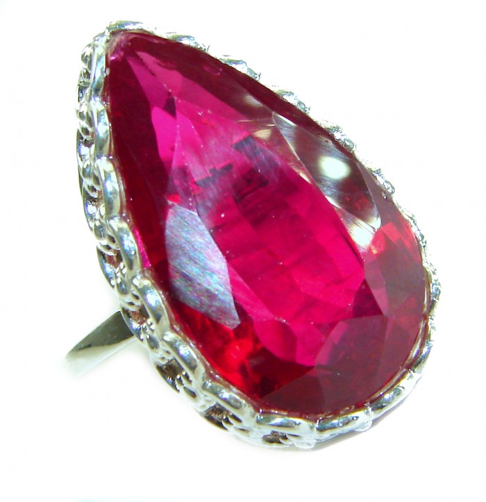 Red Brilliance 44.5 carat Red Topaz .925 Silver handcrafted Large Cocktail Ring s. 8 1/2 - photo 2