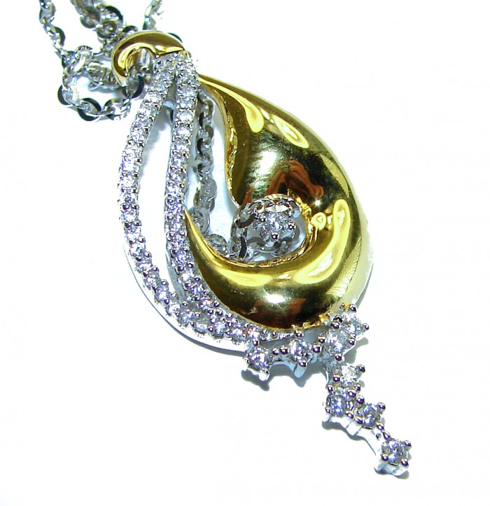 Exclusive White Topaz 2 tones .925 Sterling Silver handcrafted.925 Sterling Silver Necklace - photo 1