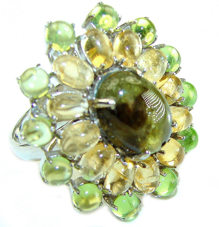 Bella Luna 32.5 CARAT Brazilian Green Tourmaline .925 Sterling Silver handcrafted ring size 8 - photo 3