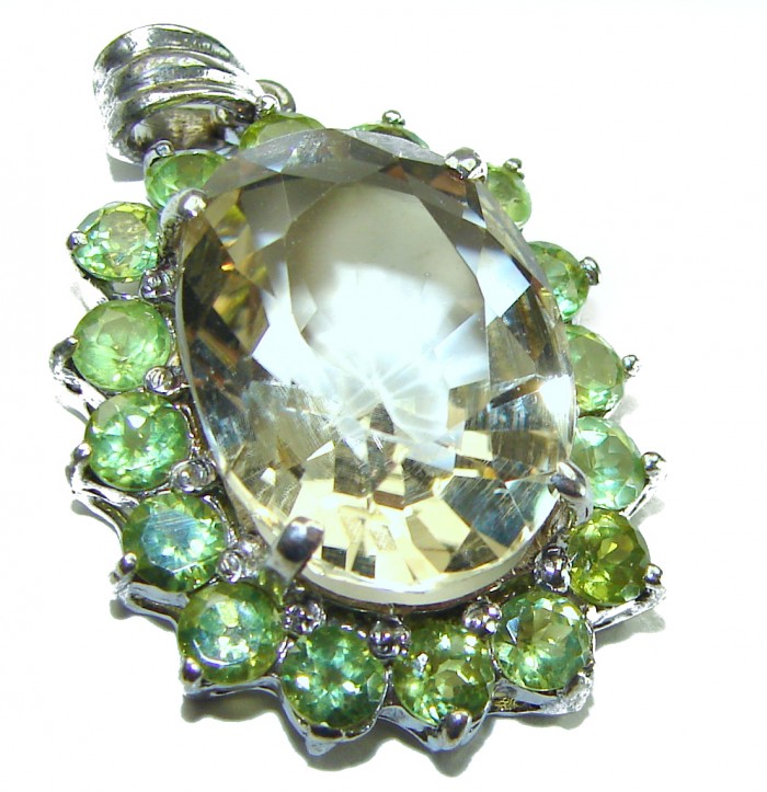 Luxury genuine 28.5 CARAT Champagne Topaz Peridot .925 Sterling Silver handmade Pendant - photo 3