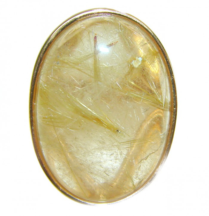 LARGE Best quality Golden Rutilated Quartz 14K Gold over .925 Sterling Silver handcrafted Ring Size 7 1/2 - Golden Rutilated Quartz close-up, 14K Gold setting.