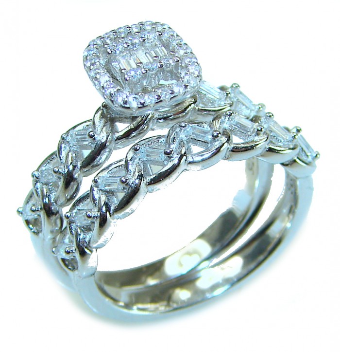6.8 carat White Topaz .925 Sterling Silver brilliantly handcrafted stack ring s. 6 3/4 - Side view of 6.8 carat white topaz with .925 sterling silver rings.