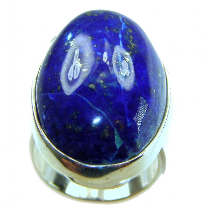 Natural 20.8 carat Lapis Lazuli .925 Sterling Silver handcrafted ring size 7 adjustable - Lapis Lazuli stone close-up on .925 Sterling Silver ring