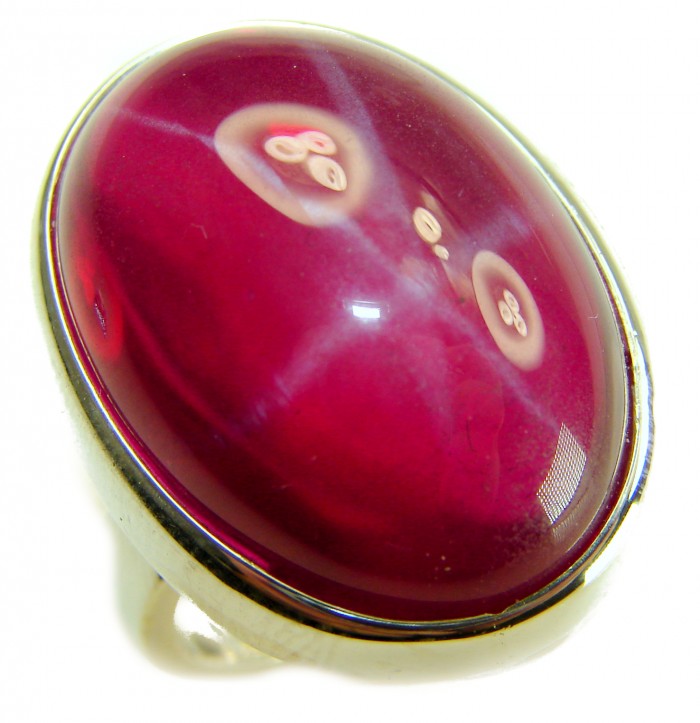 Bellezza Genuine 36.5 CARAT Star Ruby .925 Sterling Silver Large Statement Ring size 8 - Close-up of Bellezza 36.5 carat star ruby ring in sterling silver.
