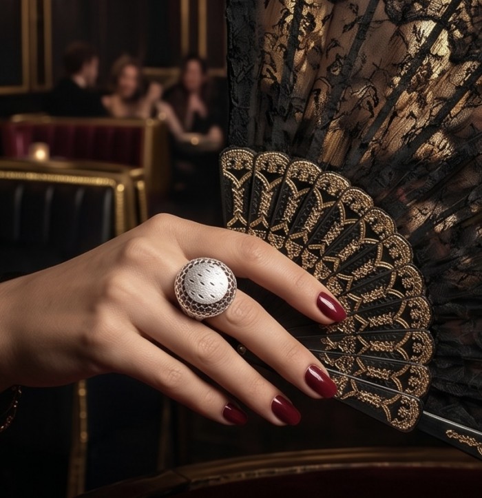 Casablanca - authentic .925 Sterling Silver brilliantly handcrafted ring s. 7 - Hand wearing Casablanca sterling silver ring with intricate design.