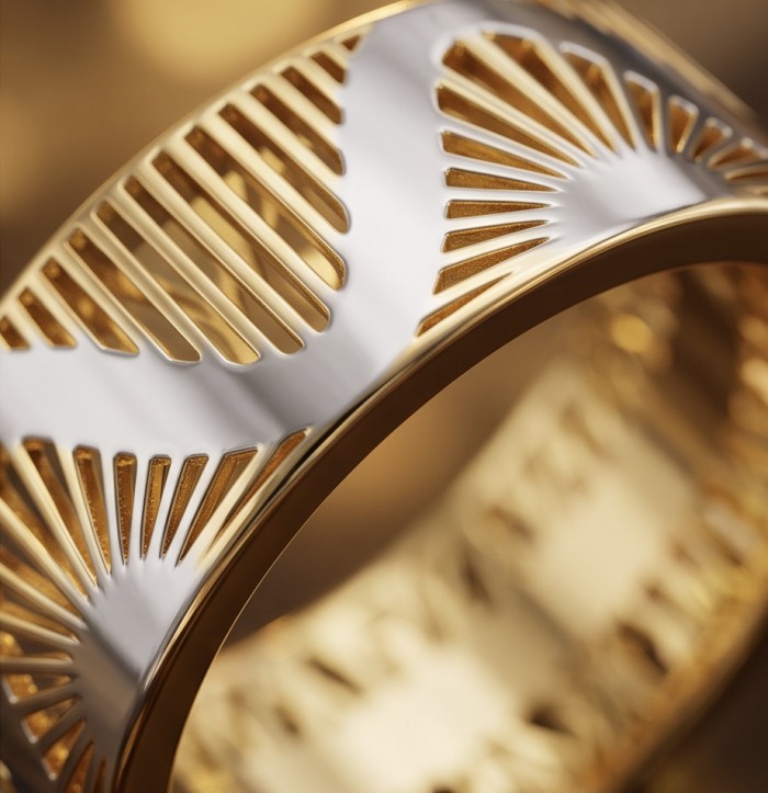 Secret code Precious Natural 18K Gold over .925 Sterling Silver Women ring size 11 - Close-up of intricate design on Secret Code 18K Gold Sterling Silver band