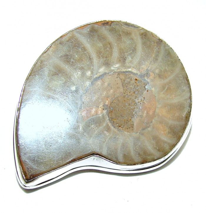 Back to Nature Brown Ammonite Fossil .925 Sterling Silver handmade Pendant - photo 1