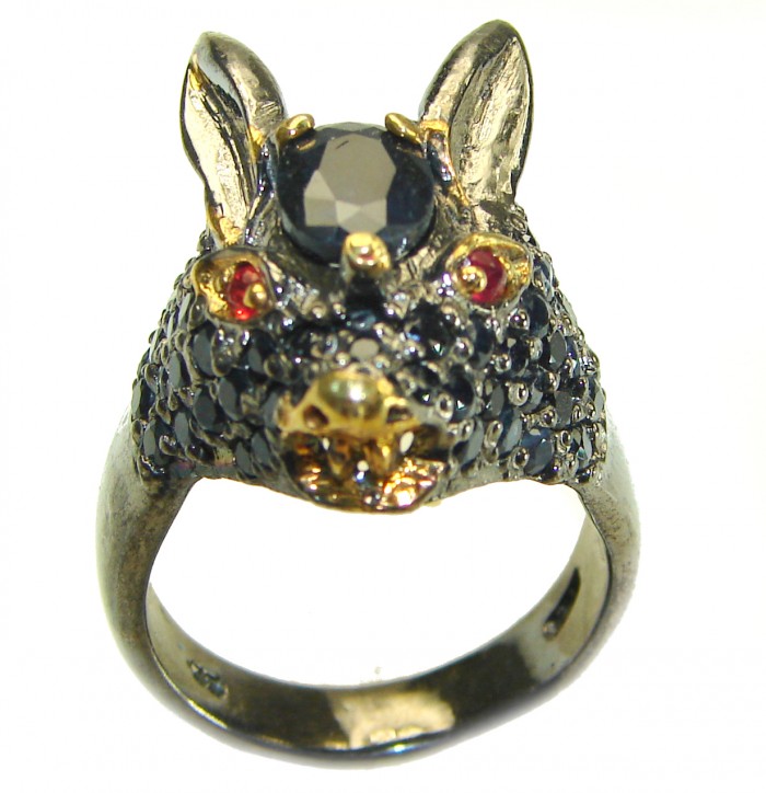 Chunky Rabbit Authentic Sapphire black rhodium over .925 Sterling Silver handmade Ring s. 8 3/4 - photo 2