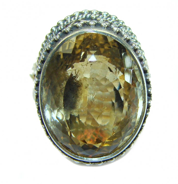 Luxurious emerald cut 14.2 carat Citrine .925 Sterling Silver handmade Ring s. 6 - photo 2