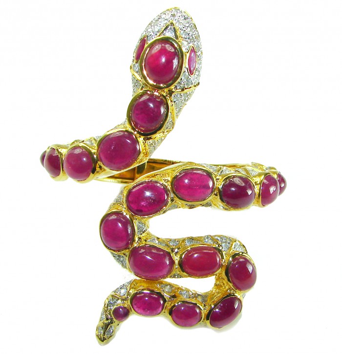 Huge Snake Genuine Kashmir Ruby 18K Gold over .925 Sterling Silver handcrafted Bracelet - photo 3