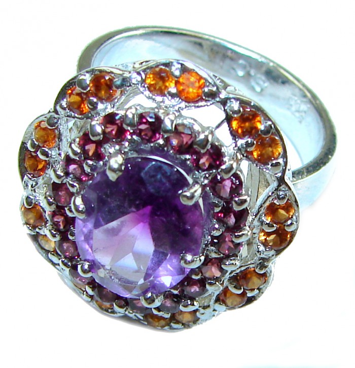 Dramatic design 11.8 carat Amethyst .925 Sterling Silver Handcrafted Ring size 7 - photo 1