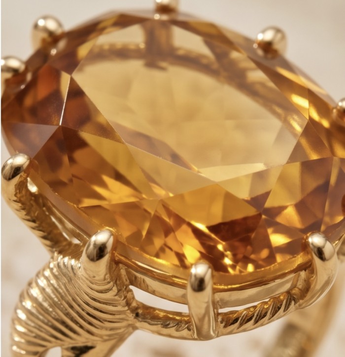 22.8 carat Genuine Heliodor 18K Gold over .925 Sterling Silver handcrafted ring size 10 - Close-up of 22.8 ct Heliodor in 18K Gold over .925 Sterling Silver setting.