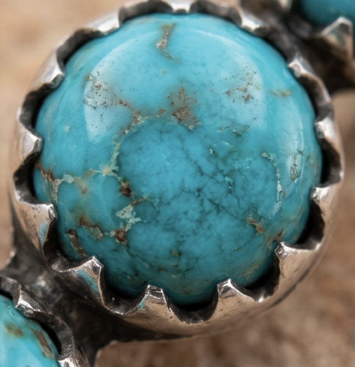 Great authentic Sleeping Beauty Turquoise .925 Sterling Silver handcrafted Earrings - Close-up of Sleeping Beauty Turquoise in .925 sterling silver setting